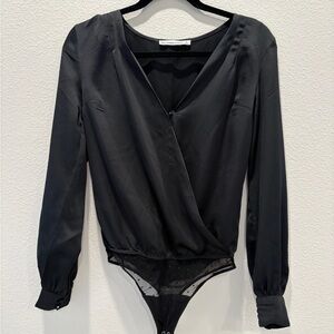 Abercrombie & Fitch black satin long-sleeve bodysuit